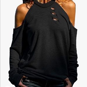Cold Shoulder Top Halter Neck Long Sleeve Shirt